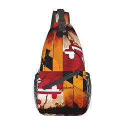 Multifunktionale Nylon-Brusttasche im Vintage-Stil, mit Maryland-Flagge, leicht und tragbar, geeignet für Männer und Frauen, perfekte Größe, langlebig und wasserdicht, Schwarz, Einheitsgröße von AkosOL