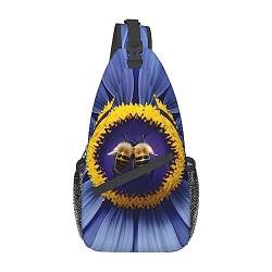 Multifunktionale Nylon-Brusttasche mit Blumenherz, Biene, leicht und tragbar, geeignet für Männer und Frauen, perfekte Größe, langlebig und wasserdicht, Schwarz, Einheitsgröße von AkosOL