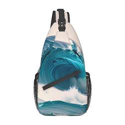 Multifunktionale Nylon-Brusttasche mit Cartoon-Motiv, blau, Meereswelle, leicht und tragbar, geeignet für Männer und Frauen, perfekte Größe, langlebig und wasserdicht, Schwarz, Einheitsgröße von AkosOL