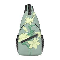 Multifunktionale Nylon-Brusttasche mit Cartoon-weißen Lilien, leicht und tragbar, geeignet für Männer und Frauen, perfekte Größe, langlebig und wasserdicht, Schwarz, Einheitsgröße von AkosOL