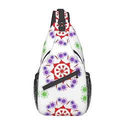 Multifunktionale Nylon-Brusttasche mit rotierenden lila Blumen, leicht und tragbar, geeignet für Männer und Frauen, perfekte Größe, langlebig und wasserdicht, Schwarz, Einheitsgröße von AkosOL