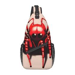 Niedliche kleine rote Spinne, multifunktionale Nylon-Brusttasche, leicht und tragbar, geeignet für Männer und Frauen, perfekte Größe, langlebig und wasserdicht, Schwarz, Einheitsgröße von AkosOL