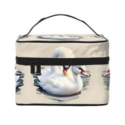 Niedlicher kleiner Schwan, stilvoll und praktisch, eine unverzichtbare Reise-Kosmetiktasche mit extra großen Fächern und Reißverschluss, wasserdicht, Schwarz , Einheitsgröße von AkosOL