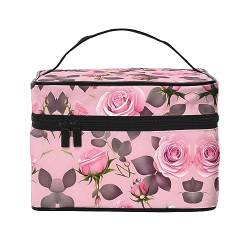 Pretty Pink Roses Stylish and Practical an Unverzichtbare Reise-Kosmetiktasche mit extra großen Fächern und Reißverschluss, wasserdicht, Schwarz , Einheitsgröße von AkosOL