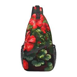 Rote Geranien Multifunktionale Nylon-Brusttasche, leicht und tragbar, geeignet für Männer und Frauen, perfekte Größe, langlebig und wasserdicht, Schwarz, Einheitsgröße von AkosOL