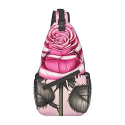 Schöne rosa Rosen multifunktionale Nylon-Brusttasche, leicht und tragbar, geeignet für Männer und Frauen, perfekte Größe, langlebig und wasserdicht, Schwarz, Einheitsgröße von AkosOL
