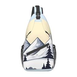 Weiße Snowy Mountains Multifunktionale Nylon-Brusttasche, leicht und tragbar, geeignet für Männer und Frauen, perfekte Größe, langlebig und wasserdicht, Schwarz, Einheitsgröße von AkosOL