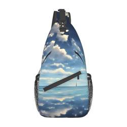 Weiße Wolken über dem Meer, multifunktionale Nylon-Brusttasche, leicht und tragbar, geeignet für Männer und Frauen, perfekte Größe, langlebig und wasserdicht, Schwarz, Einheitsgröße von AkosOL