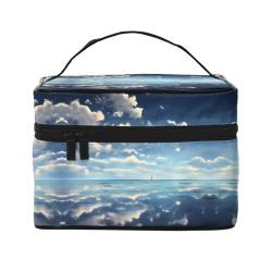 Weiße Wolken über dem Meer, stilvoll und praktisch, eine unverzichtbare Reise-Kosmetiktasche mit extra großen Fächern und Reißverschluss, wasserdicht, Schwarz , Einheitsgröße von AkosOL