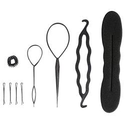 4/9-teiliges Haarknoten-Maker, Haarflecht-Clip-Werkzeug, Haarschleifen-Styling-Scheibe, Twist-Werkzeug-Set, DIY-Frisur-Zubehör, 3 Arten Twist-Zopf-Werkzeug, (Nr. 2 9PCS) von Akozon