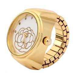 Akozon Fingerring-Uhr, Rundes Zifferblatt, Rosen-Blumenmuster, Damen-Finger-Quarzuhr, Uhrenringe für Damen (Gold) von Akozon