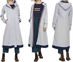 Aksah Fashion Doctor Who Damen-Trenchcoat aus Baumwolle, lang, mit Kapuze, Weiß, weiß, 36 von Aksah Fashion