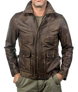 Aksah Fashion Harrison Ford Raiders of The Lost Ark Indiana Jones Lederjacke | Brauner Ledermantel im Used-Look, Aus Echtleder, XXL von Aksah Fashion