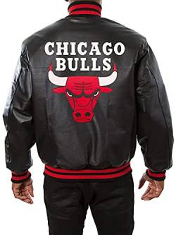 Aksah Fashion Herren Bulls Red Logo Chicago Bomber Baseball Schwarz Echtleder Jacke, Leder, M von Aksah Fashion
