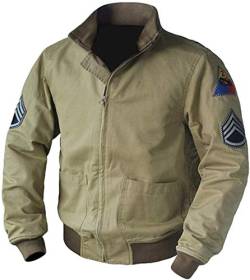 Aksah Fashion Herren Fury Brad Pitt US Army Tank Jacket | Military Khaki Bomber Baumwolljacke, khaki, S von Aksah Fashion