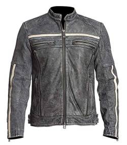 Aksah Fashion Herren-Motorrad-Lederjacke, Antik-Schwarz, Vintage, Used-Look, Retro-Stil, Moon Distressed schwarzes Rindsleder, XL von Aksah Fashion