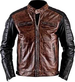 Herren Lederjacke im Vintage-Look, Used-Look, Schwarz, Lederjacke aus Rindsleder, Schwarz / Braun, L von Aksah Fashion