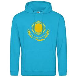 AkyTEX Kasachstan KA3AXCTAH Hoodie Kapuzenpullover Hoody Sonne Adler Wappen (Azurblau, L) von AkyTEX