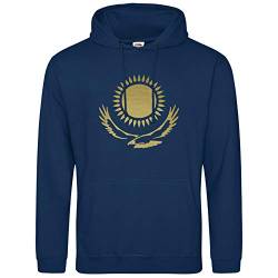 AkyTEX Kasachstan KA3AXCTAH Hoodie Kapuzenpullover Hoody Sonne Adler Wappen (Navyblau, M) von AkyTEX