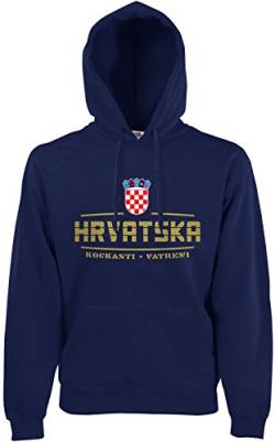 AkyTEX Kroatien Hrvatska Fan-Hoodie EM-2021 Kapuzenpullover Navyblau XL von AkyTEX