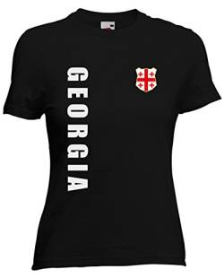 Georgien Georgia EM-2020 Damen T-Shirt Wunschname Nummer Schwarz L von AkyTEX