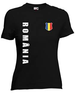 Rumänien Romania EM-2020 Damen T-Shirt Wunschname Nummer Schwarz S von AkyTEX