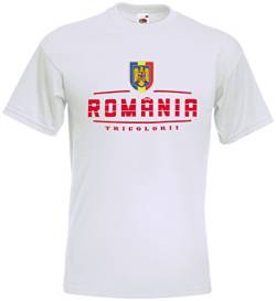 Rumänien Romania EM T-Shirt 2021 Fanshirt Weiß L von AkyTEX