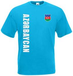 Aserbaidschan Azerbaycan WM-2022 T-Shirt Trikot Wunschname Nummer Azurblau XL von AkyTex