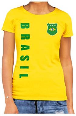 Brasilien Brasil Damen T-Shirt Wunschname Nummer WM-2022 Gelb L von AkyTex