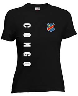 DR Kongo Congo Zaire WM-2022 Damen T-Shirt Wunschname Nummer Schwarz XL von AkyTex