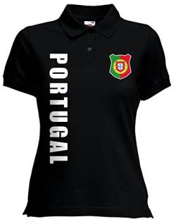 Portugal Damen Polo-Shirt Name Nummer EM-2021 Trikot Schwarz XL von AkyTex