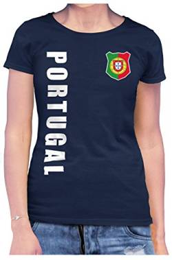 Portugal Damen T-Shirt Wunschname Wunschnummer EM-2021 Navyblau S von AkyTex