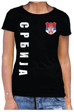 Serbien Srbija Damen T-Shirt Wunschname Nummer EM-2021 Schwarz XS von AkyTex