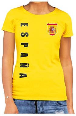 Spanien Espana Damen T-Shirt Wunschname Nummer EM-2021 Gelb XL von AkyTex