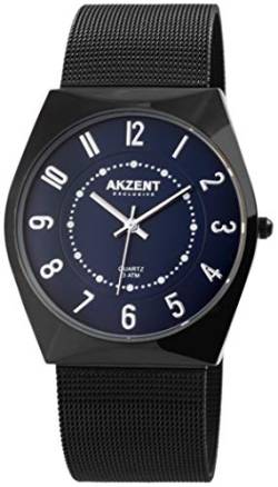 Akzent Exclusive Herren-Uhr Meshband Edelstahl Analog Quarz 2300006 von Akzent