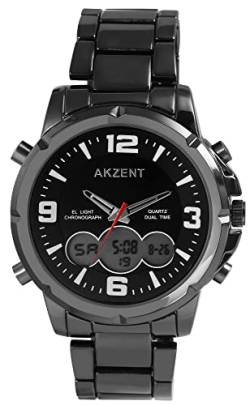 Akzent Herren-Uhr Edelstahl Datum Stoppuhr Analog Digital 2420026 (schwarz) von Akzent