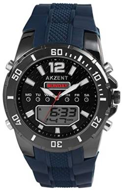 Akzent Herren-Uhr Silikon Leuchtzeiger Analog Digital 2420025 (blau) von Akzent