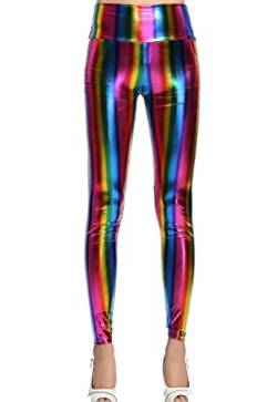 Alaani Regenbogen Multicolor Glanz Leggings, 34-38, Mehrfarbig von Alaani