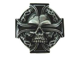 Skull Totenkopf schwarzes Eisernes Kreuz Gürtelschnalle Buckle, Schwarz, Grau, 8x8cm von Alaani