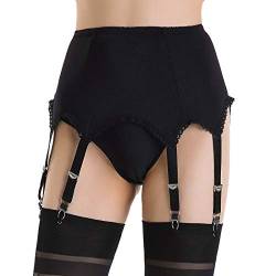 Alacki Damen Strapsgürtel mit 6 Riemen, Metallclip, Strapse für Oberschenkelhohe Strümpfe, einfarbig (S~2XL) - Schwarz - X-Groß von Alacki