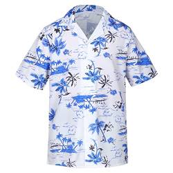Alaiyaky Hawaii Hemd Männer, Funky Hawaiihemd Herren Kurzarm mit Hawaii-Print Motiven, Strandhemd Unisex für Strandurlaub Freizeit (Weiß Blau Kokosnussbaum, 2XL) von Alaiyaky