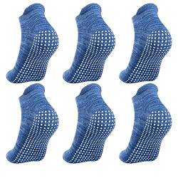 6 Paar Yoga Socken Damen Anti-Rutsch Haussocken Unisex Stoppersocken Baumwolle Sportsocken Pilates Socken Warme kuschelsocken rutschfest Atmungsaktiv, Blau, L von Alaplus