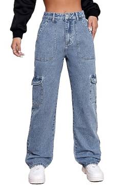 Alaster Queen Damen Baggy Jeans Freizeit Mode Denim Cargo Hose Jeans Damen High Waist Klassisch blau XXL von Alaster Queen