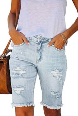 Alaster Queen Damen Bermuda Shorts Mid-Rise Denim Shorts mit Umschlagbündchen Denim Shorts helles Indigo Blau XL von Alaster Queen