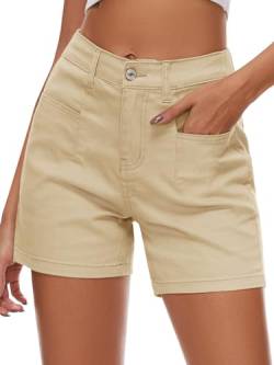 Alaster Queen Damen Shorts Lässig Damen Cargo Shorts mit Taschen Einfarbig Shorts Kurzehose Damen Beige XL von Alaster Queen
