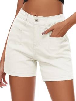 Alaster Queen Damen Sommer Shorts Kurze Hose für Damen mit Taschen Einfarbig Lose Freizeit Weiß S von Alaster Queen