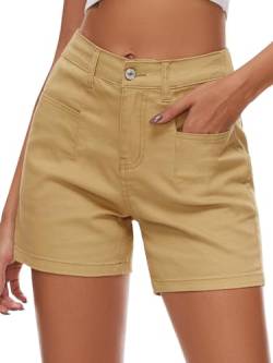 Alaster Queen Kurze Hose für Damen Damen Einfarbig Shorts mit Taschen Shorts Lounge für Sommer Khaki M von Alaster Queen