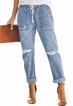 Alaster Queen helle Jeans Damen Baggy lässig Hose Damen Stretch Jeans zerrissen Damen Jeans himmelblau M von Alaster Queen