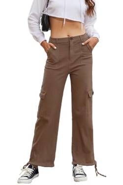 Alaster Queen y2k Hose Cargohosen Damen Baggy Hosen Damen locker high Waist Hose Damen braun XL von Alaster Queen