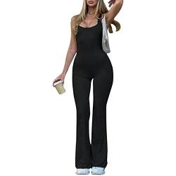 Alaurbeauty Damen Ärmellos Rückenfrei Overall mit Quadratischem Ausschnitt Y2K Overall Hosen Sommer Lang Einteiler Jumpsuit Eng (A-Schwarz, L) von Alaurbeauty